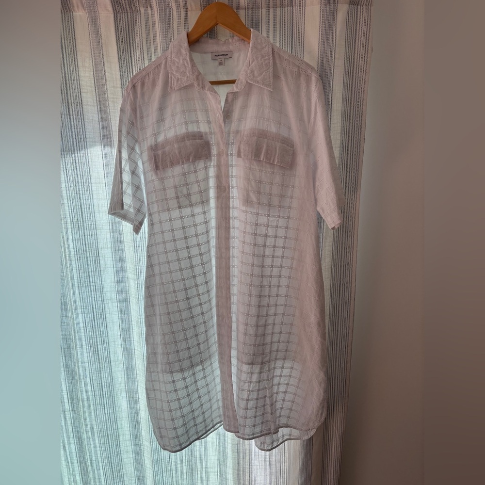 Nordstrom White Checkered Lined Shirt Dress
